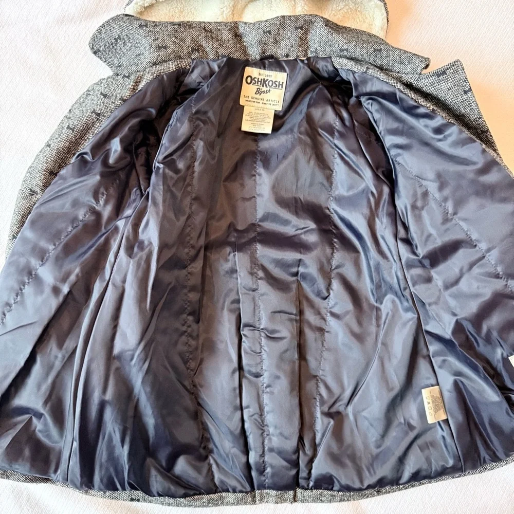 Y2K inspired OshKosh girls size 5 tweed wool blend pea coat with bows and hood